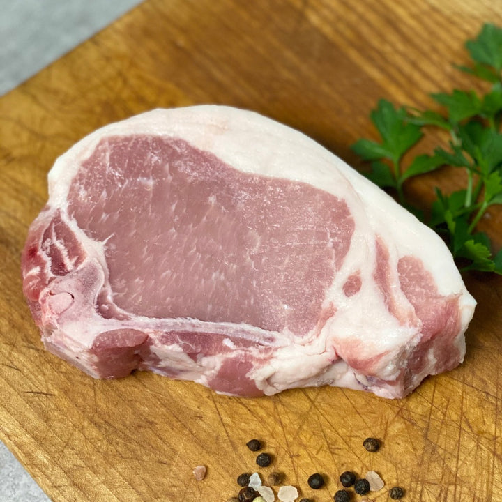 Forest pasture raised pork half pig center loin chop chops bone-in bone in