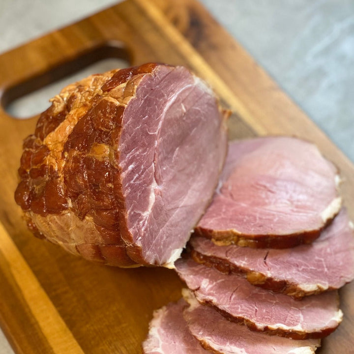 Forest pasture raised pork ham sweetheart boneless applewood smoked cured