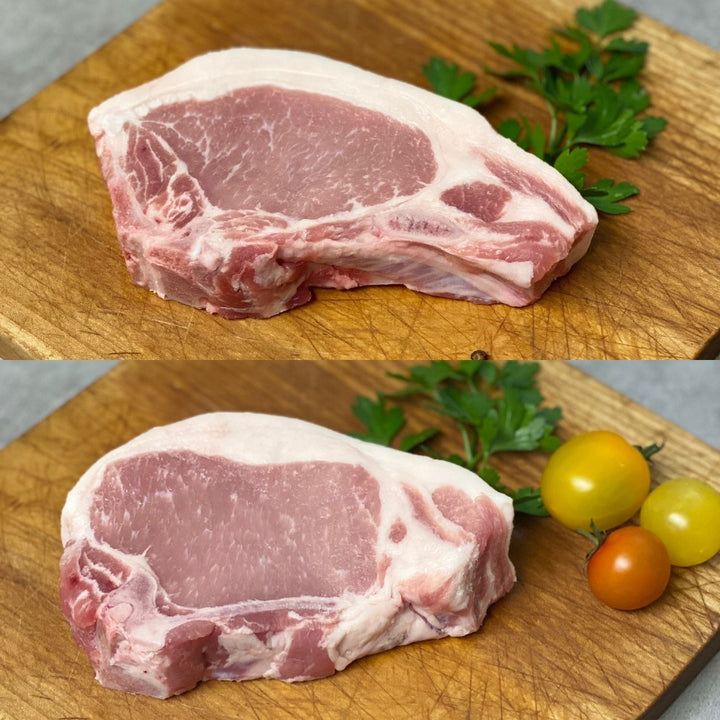 Forest pasture raised pork chop chops center rib loin